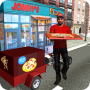 Futuristic Sports Bike Pizza Delivery Boy in City